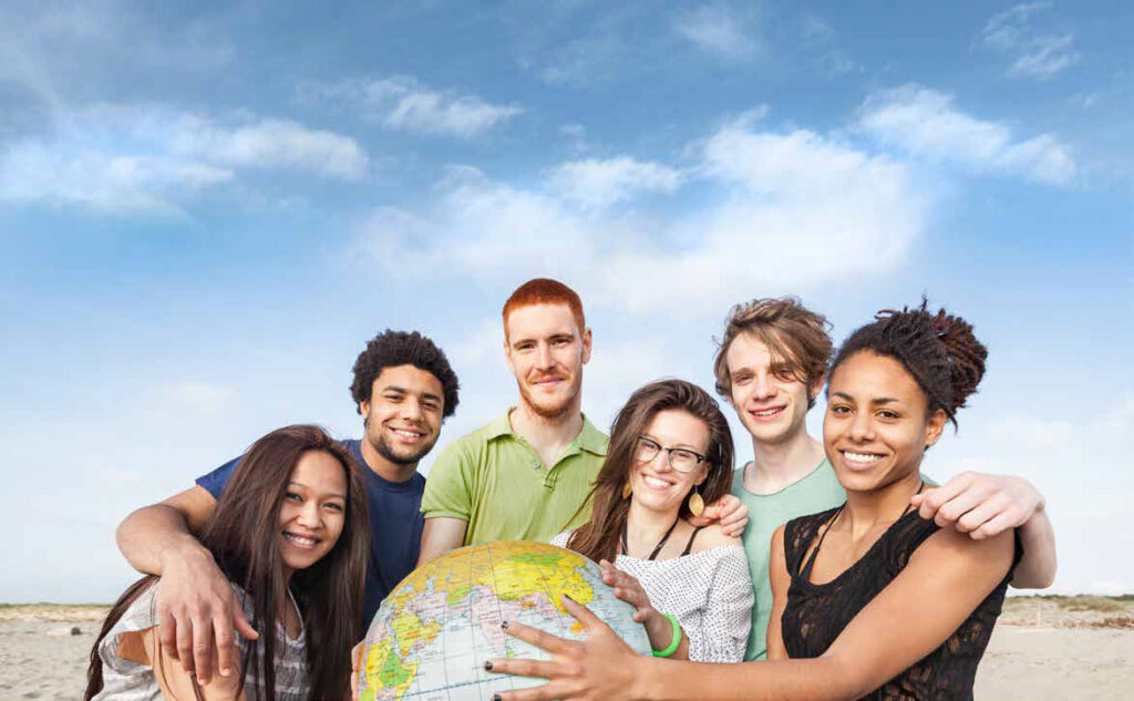 Multiracial Group of Friends with World Globe Map